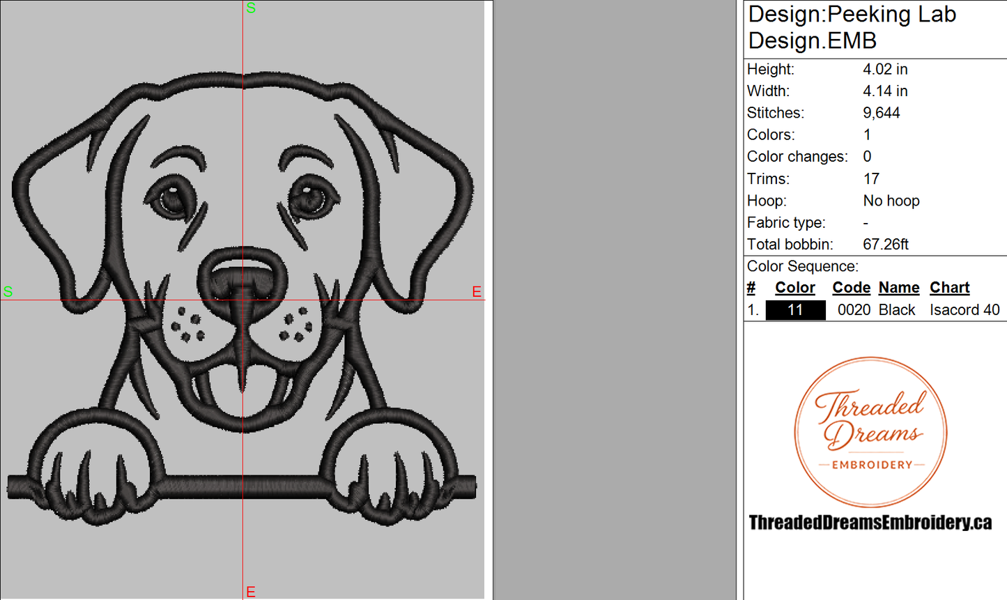 Peeking Lab Outline Embroidery Design File | Digital Download | 6 Sizes & 7 Formats Included Threaded Dreams