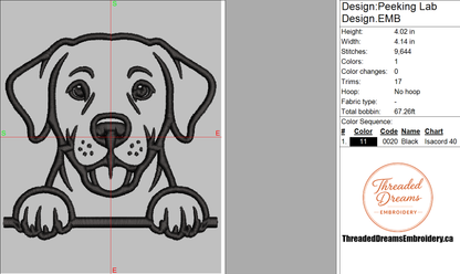 Peeking Lab Outline Embroidery Design File | Digital Download | 6 Sizes & 7 Formats Included Threaded Dreams