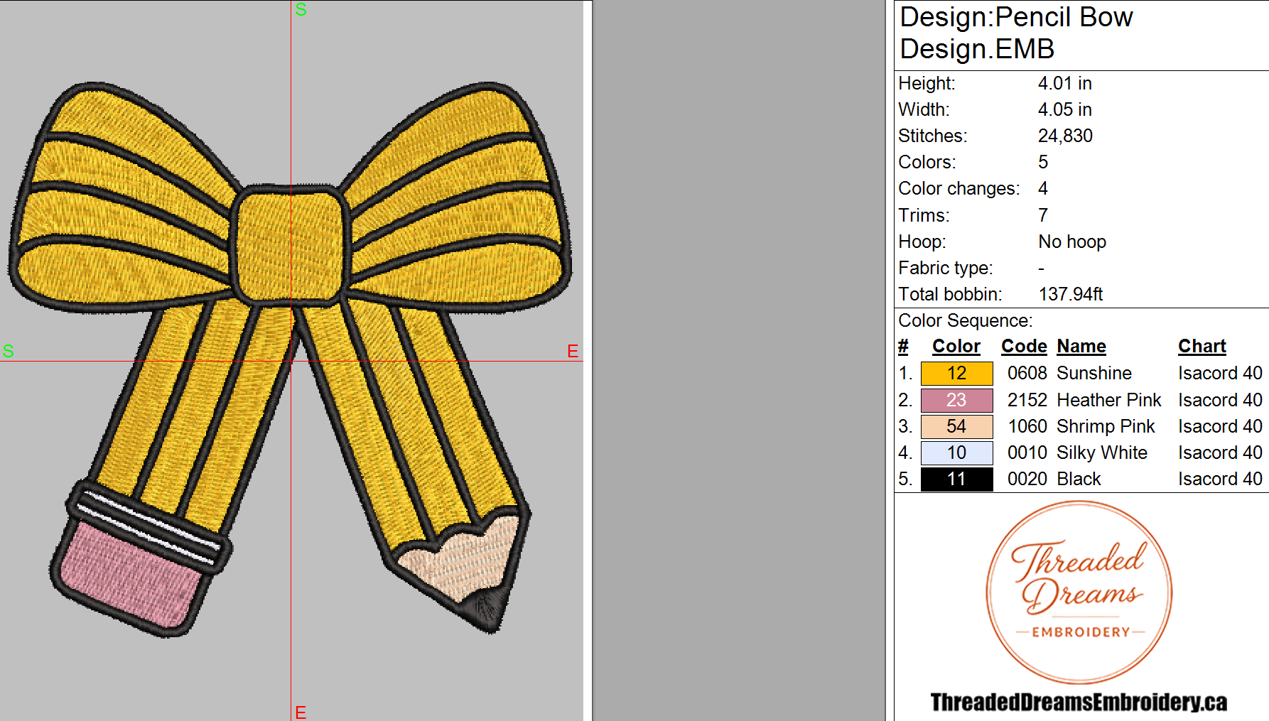 Pencil Bow Teacher Embroidery Design File | Digital Download | 6 Sizes & 7 Formats Included Threaded Dreams