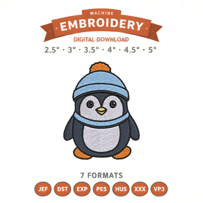 Penguin Embroidery Design File | Digital Download | 6 Sizes & 7 Formats Included Threaded Dreams