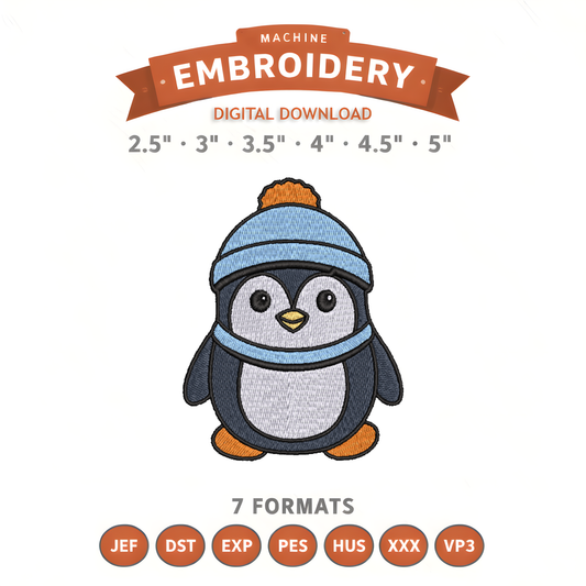 Penguin Embroidery Design File | Digital Download | 6 Sizes & 7 Formats Included Threaded Dreams