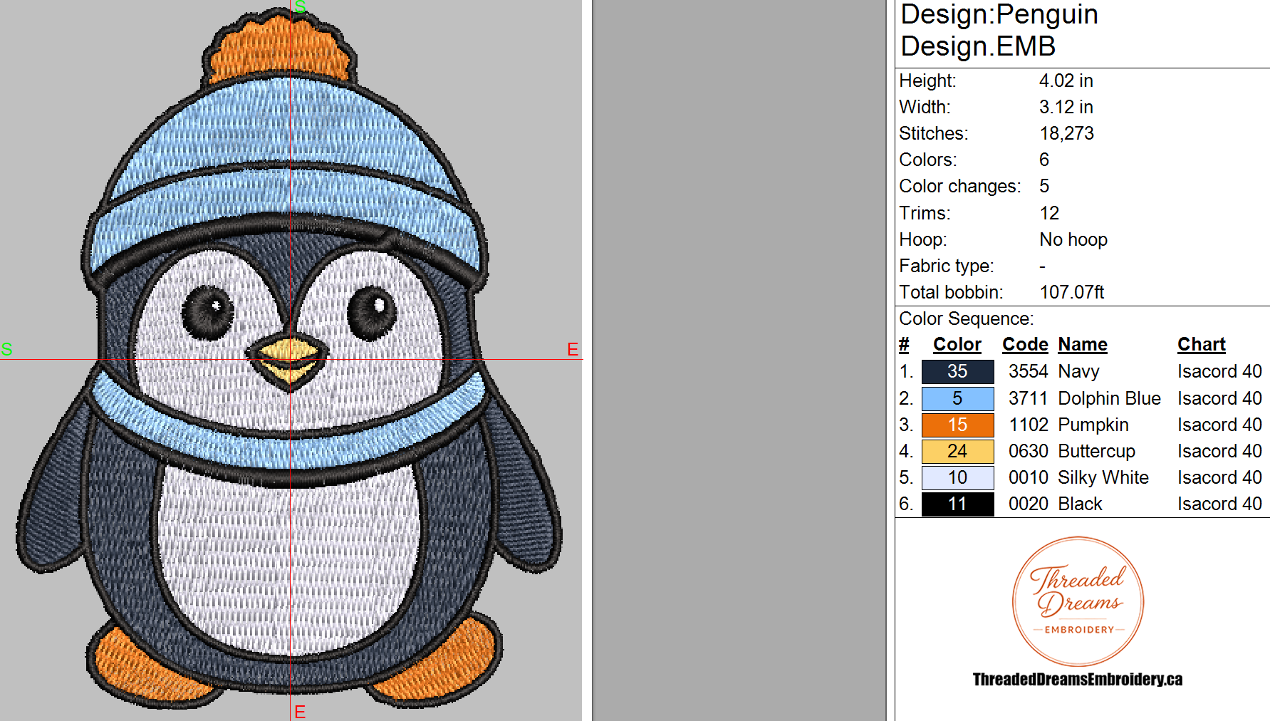 Penguin Embroidery Design File | Digital Download | 6 Sizes & 7 Formats Included Threaded Dreams