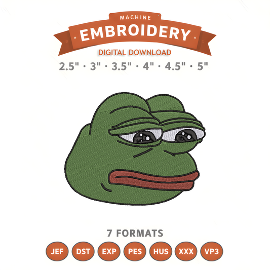 Pepe Meme Embroidery Design File | Digital Download | 6 Sizes & 7 Formats Included Threaded Dreams