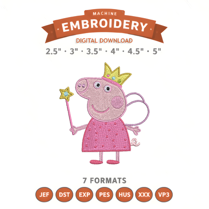 Peppa Pig Embroidery Design File | Digital Download | 6 Sizes & 7 Formats Included Threaded Dreams