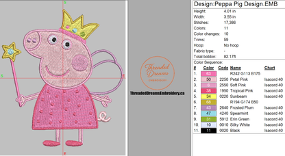 Peppa Pig Embroidery Design File | Digital Download | 6 Sizes & 7 Formats Included Threaded Dreams