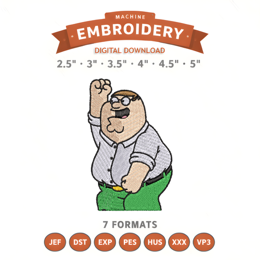Peter Griffin Embroidery Design File | Digital Download | 6 Sizes & 7 Formats Included Threaded Dreams