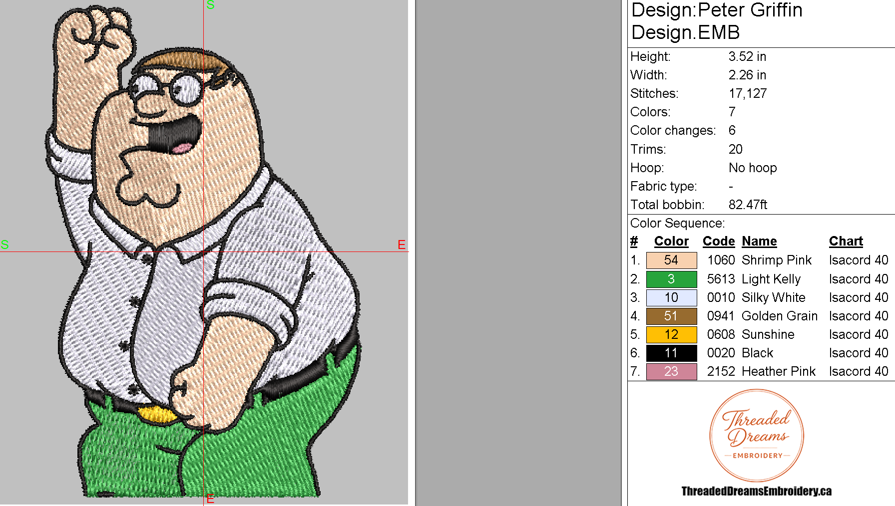 Peter Griffin Embroidery Design File | Digital Download | 6 Sizes & 7 Formats Included Threaded Dreams
