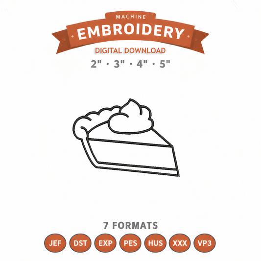 Pumpkin Pie Outline Embroidery Design File | Digital Download | 4 Sizes & 7 Formats Included Threaded Dreams
