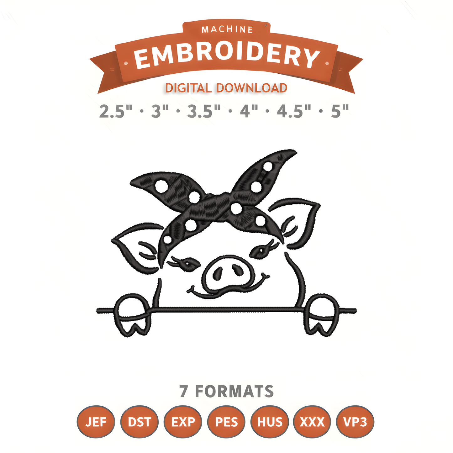 Pig Peeking Embroidery Design File | Digital Download | 6 Sizes & 7 Formats Included Threaded Dreams