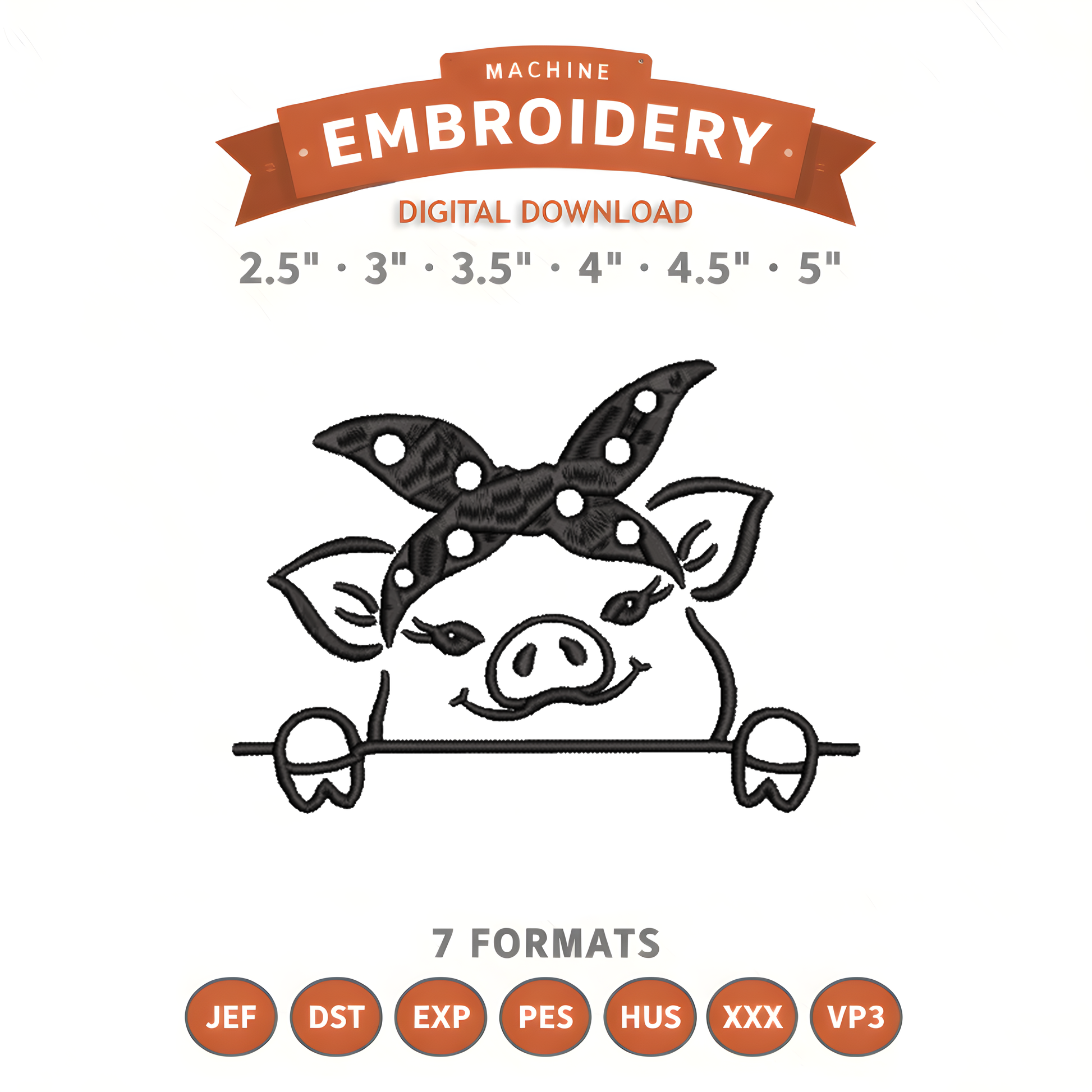Pig Peeking Embroidery Design File | Digital Download | 6 Sizes & 7 Formats Included Threaded Dreams