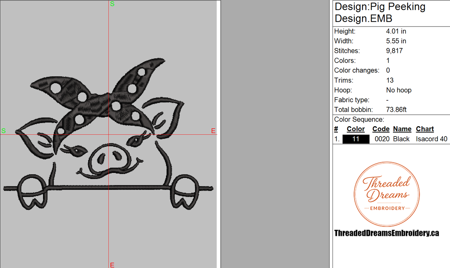 Pig Peeking Embroidery Design File | Digital Download | 6 Sizes & 7 Formats Included Threaded Dreams