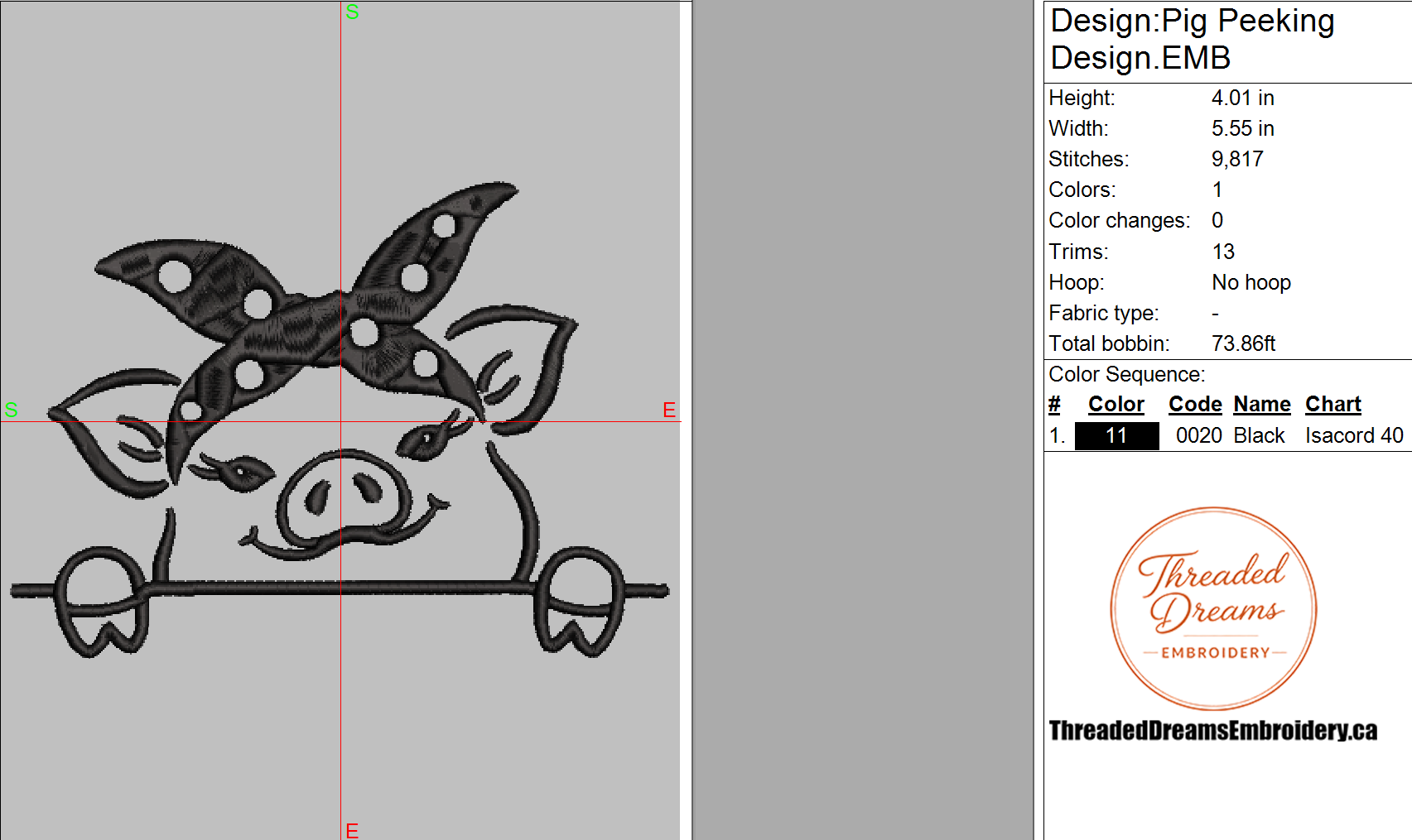 Pig Peeking Embroidery Design File | Digital Download | 6 Sizes & 7 Formats Included Threaded Dreams