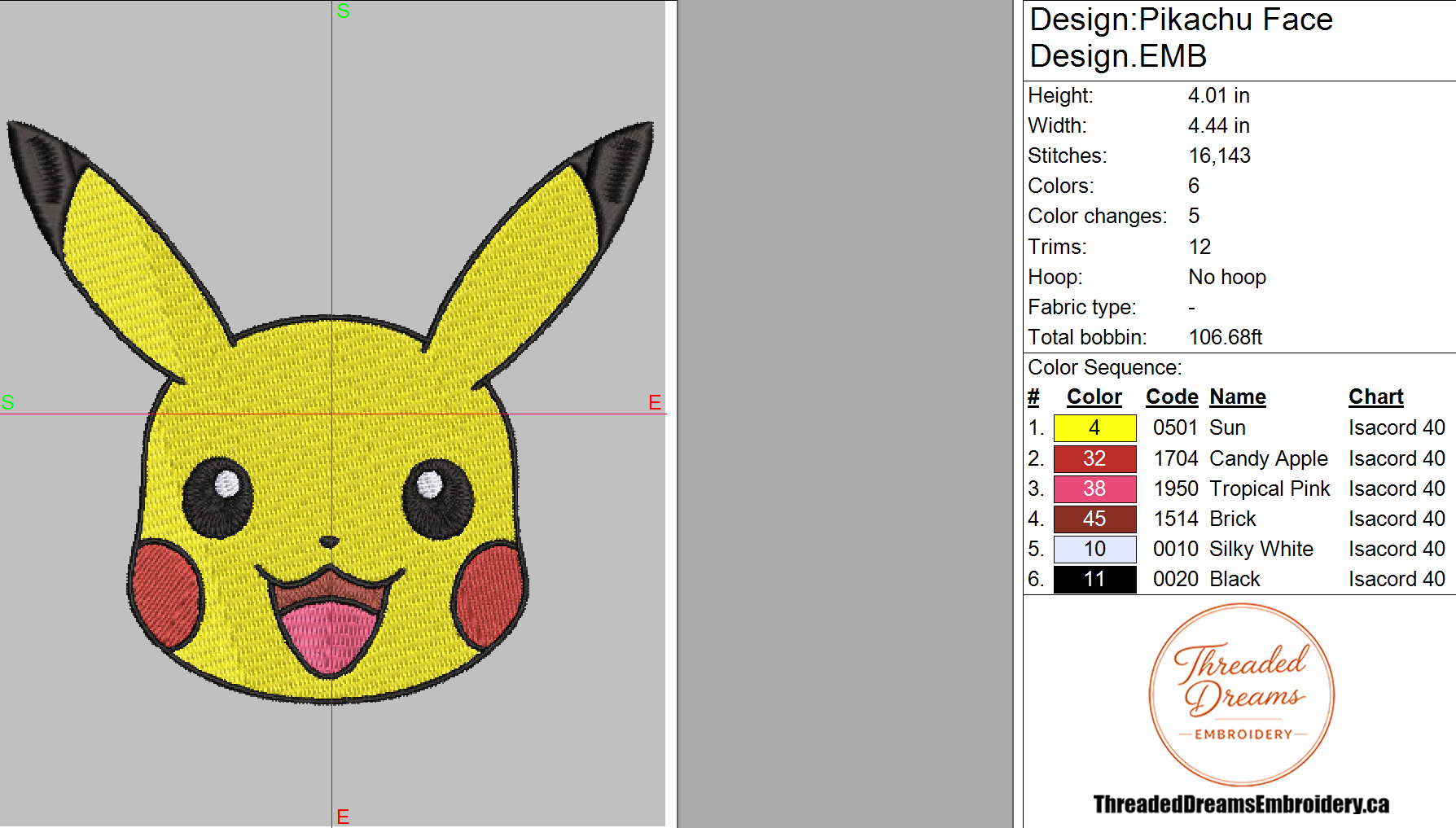 Pokémon Pikachu Face Embroidery Design File | Digital Download | 6 Sizes & 7 Formats Included Threaded Dreams