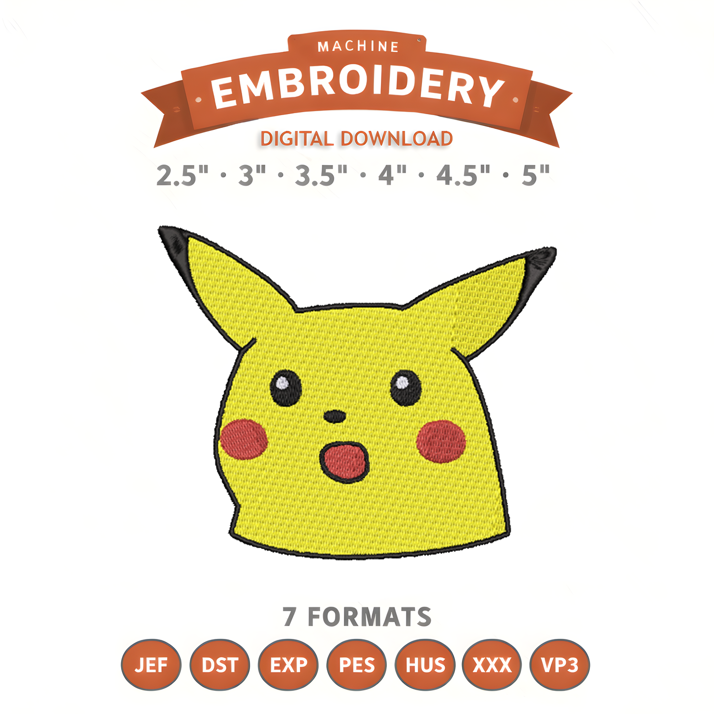 Pikachu Meme Embroidery Design File | Digital Download | 6 Sizes & 7 Formats Included Threaded Dreams