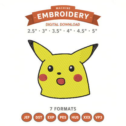 Pikachu Meme Embroidery Design File | Digital Download | 6 Sizes & 7 Formats Included Threaded Dreams