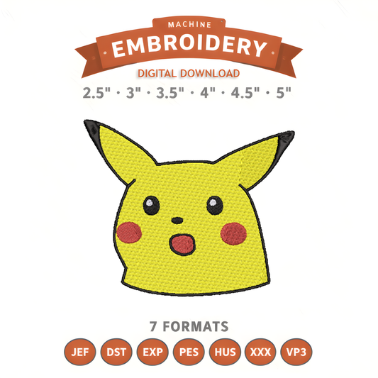 Pikachu Meme Embroidery Design File | Digital Download | 6 Sizes & 7 Formats Included Threaded Dreams