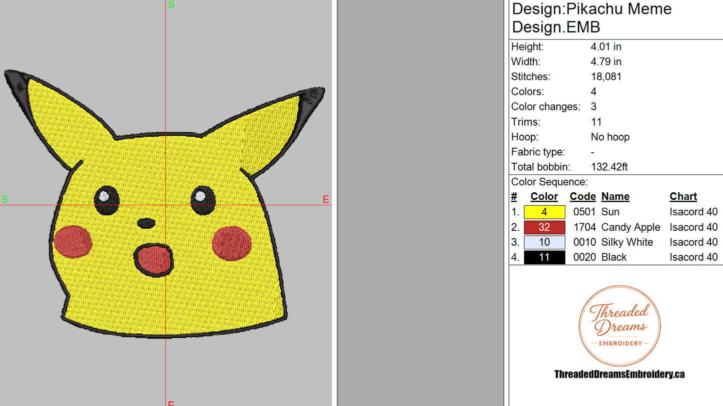 Pikachu Meme Embroidery Design File | Digital Download | 6 Sizes & 7 Formats Included Threaded Dreams