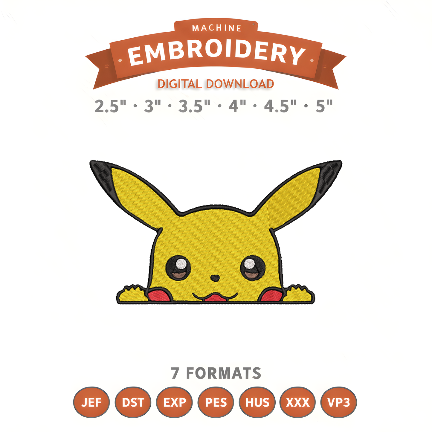 Pokémon Pikachu Peekaboo Embroidery Design File | Digital Download | 6 Sizes & 7 Formats Included Threaded Dreams