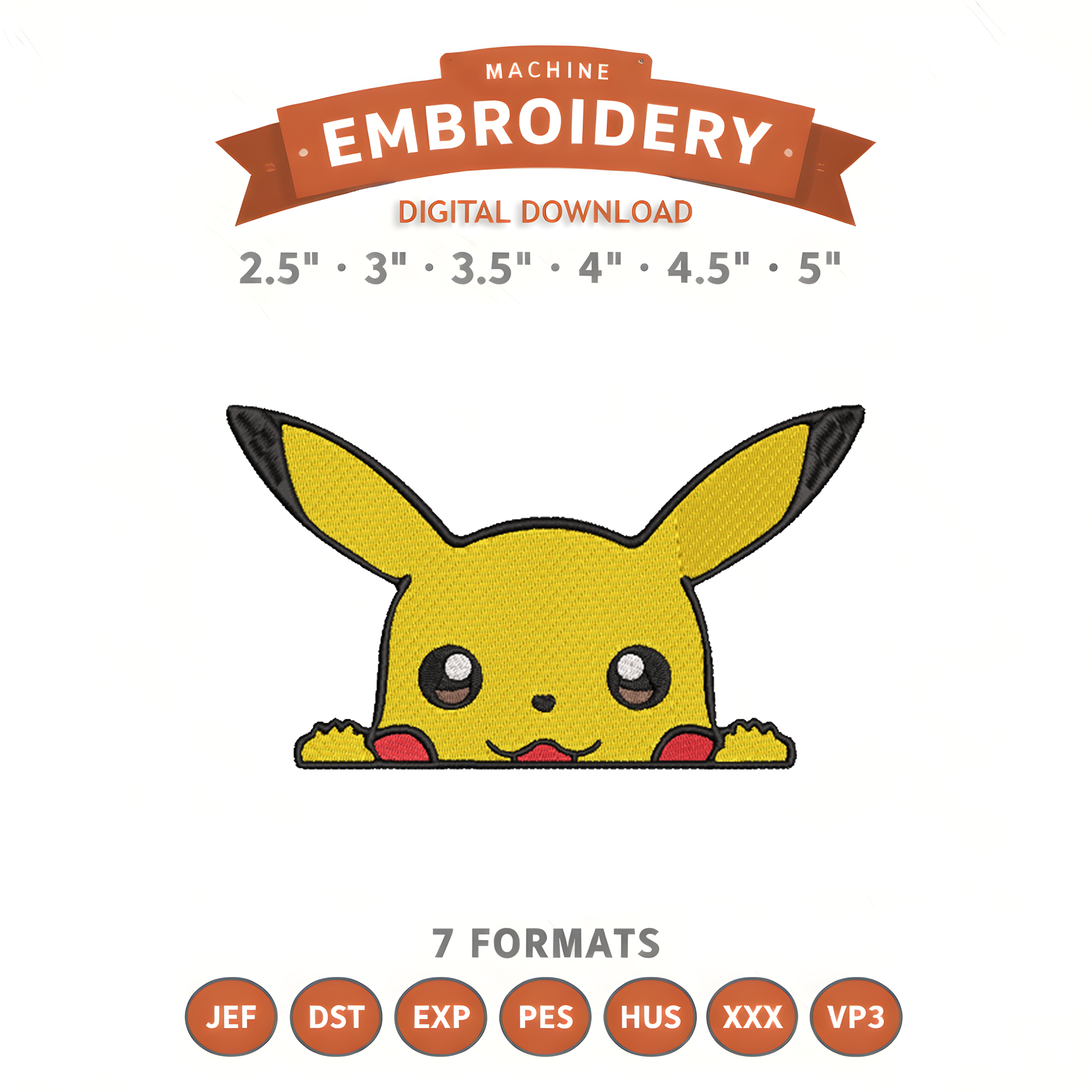 Pokémon Pikachu Peekaboo Embroidery Design File | Digital Download | 6 Sizes & 7 Formats Included Threaded Dreams