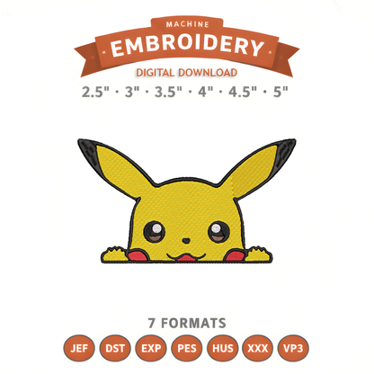 Pokémon Pikachu Peekaboo Embroidery Design File | Digital Download | 6 Sizes & 7 Formats Included Threaded Dreams