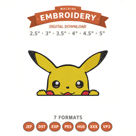 Pokémon Pikachu Peekaboo Embroidery Design File | Digital Download | 6 Sizes & 7 Formats Included Threaded Dreams