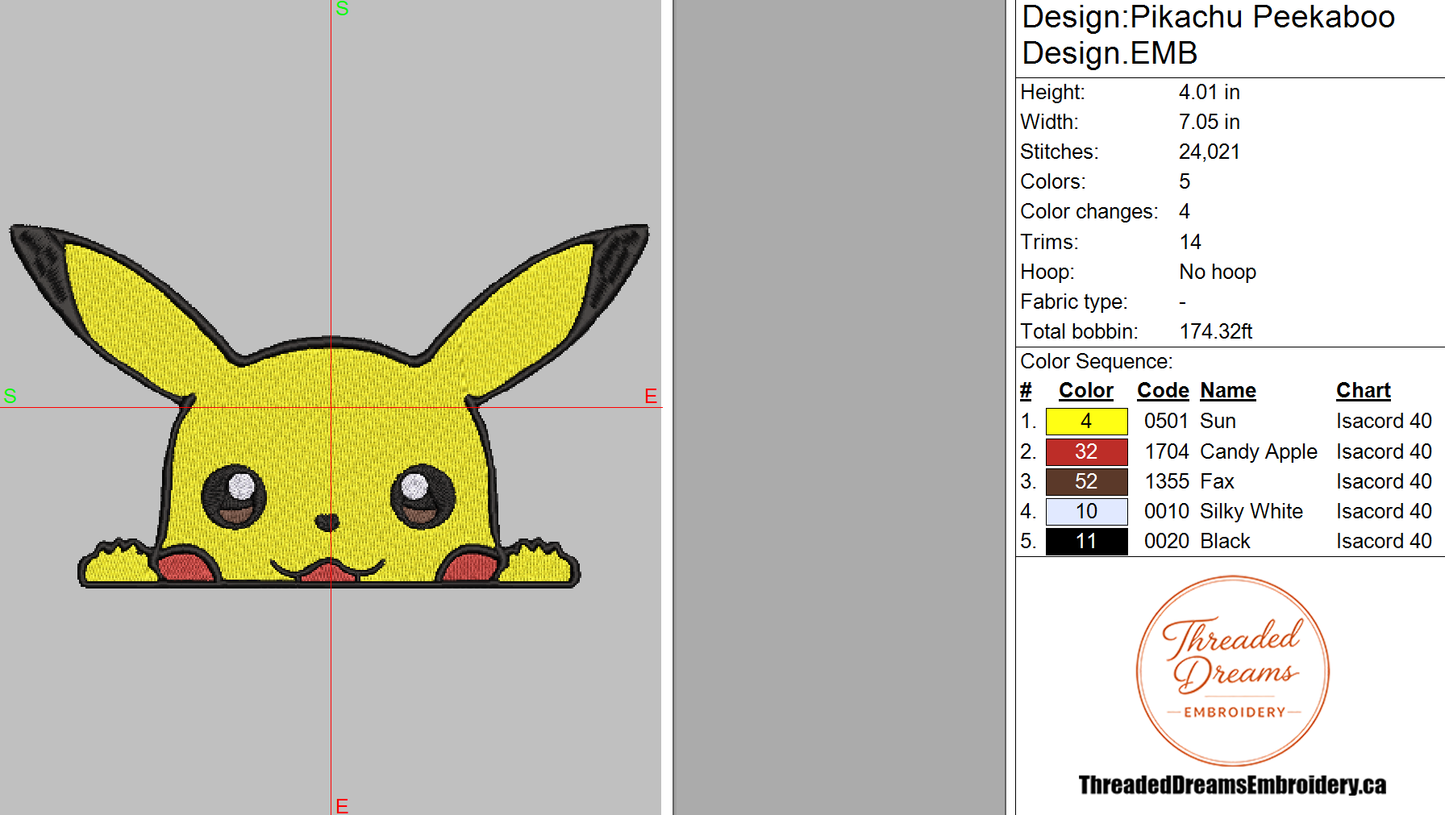 Pokémon Pikachu Peekaboo Embroidery Design File | Digital Download | 6 Sizes & 7 Formats Included Threaded Dreams