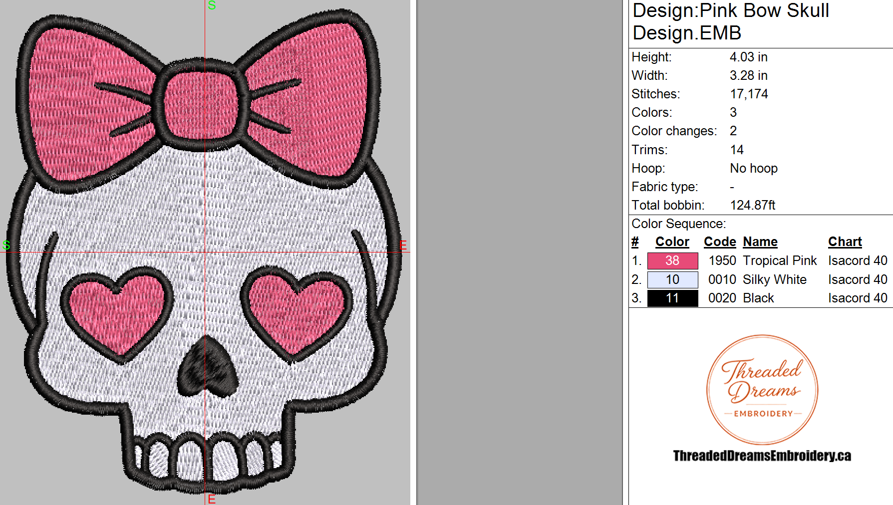 Pink Bow Skull Embroidery Design File | Digital Download | 6 Sizes & 7 Formats Included Threaded Dreams