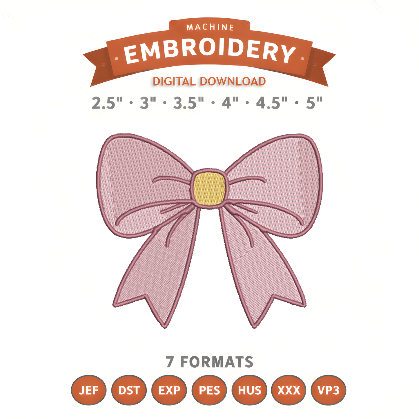 Pink Bow Embroidery Design File | Digital Download | 6 Sizes & 7 Formats Included Threaded Dreams