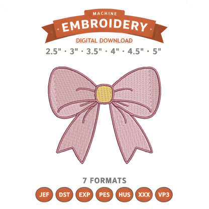 Pink Bow Embroidery Design File | Digital Download | 6 Sizes & 7 Formats Included Threaded Dreams