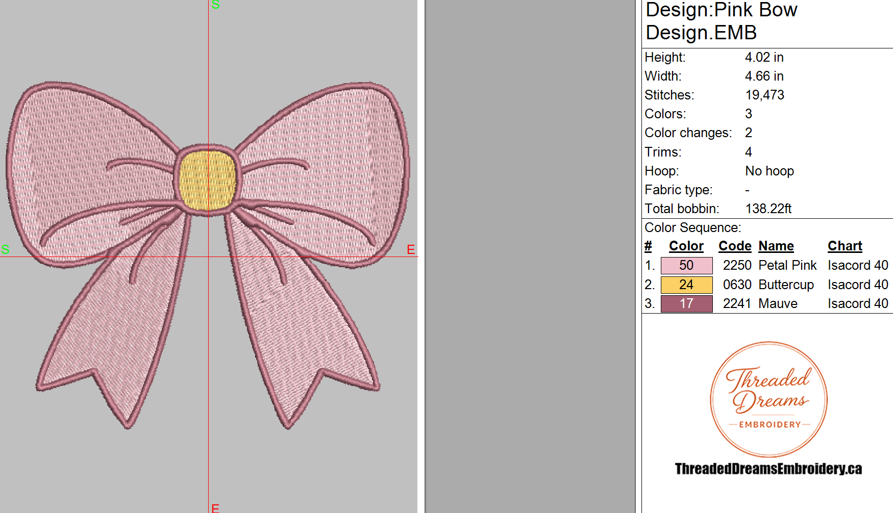 Pink Bow Embroidery Design File | Digital Download | 6 Sizes & 7 Formats Included Threaded Dreams