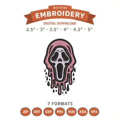 Pink Ghost Face Embroidery Design File | Digital Download | 6 Sizes & 7 Formats Included Threaded Dreams