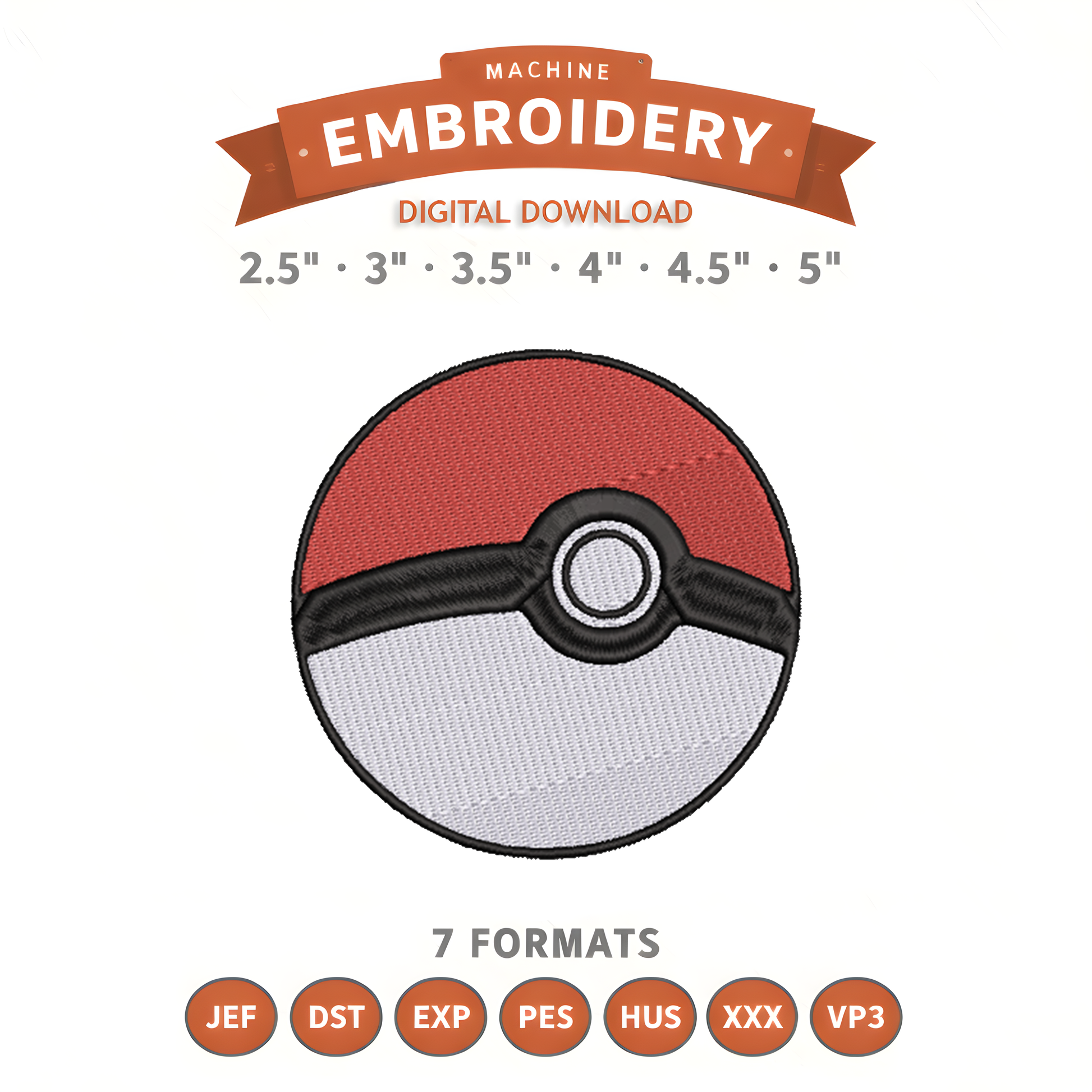 Pokémon Pokéball Embroidery Design File | Digital Download | 6 Sizes & 7 Formats Included Threaded Dreams