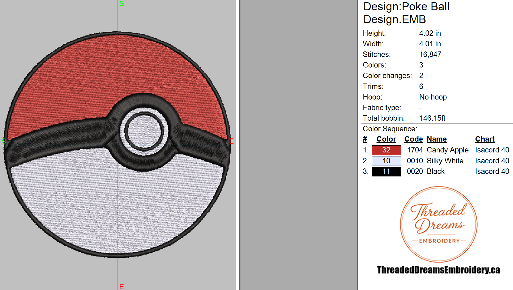 Pokémon Pokéball Embroidery Design File | Digital Download | 6 Sizes & 7 Formats Included Threaded Dreams