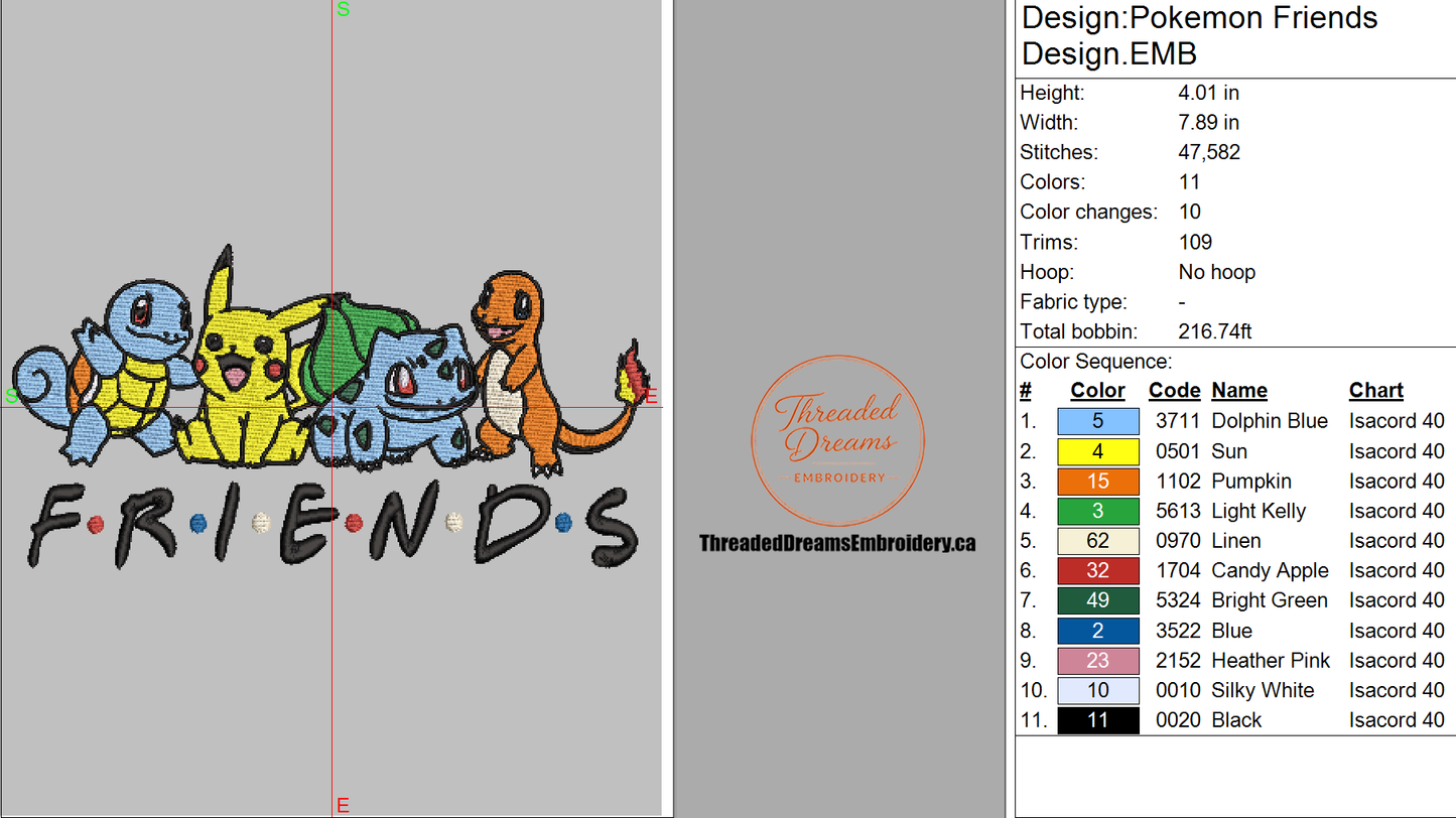 Pokémon Friends Embroidery Design File | Digital Download | 6 Sizes & 7 Formats Included Threaded Dreams