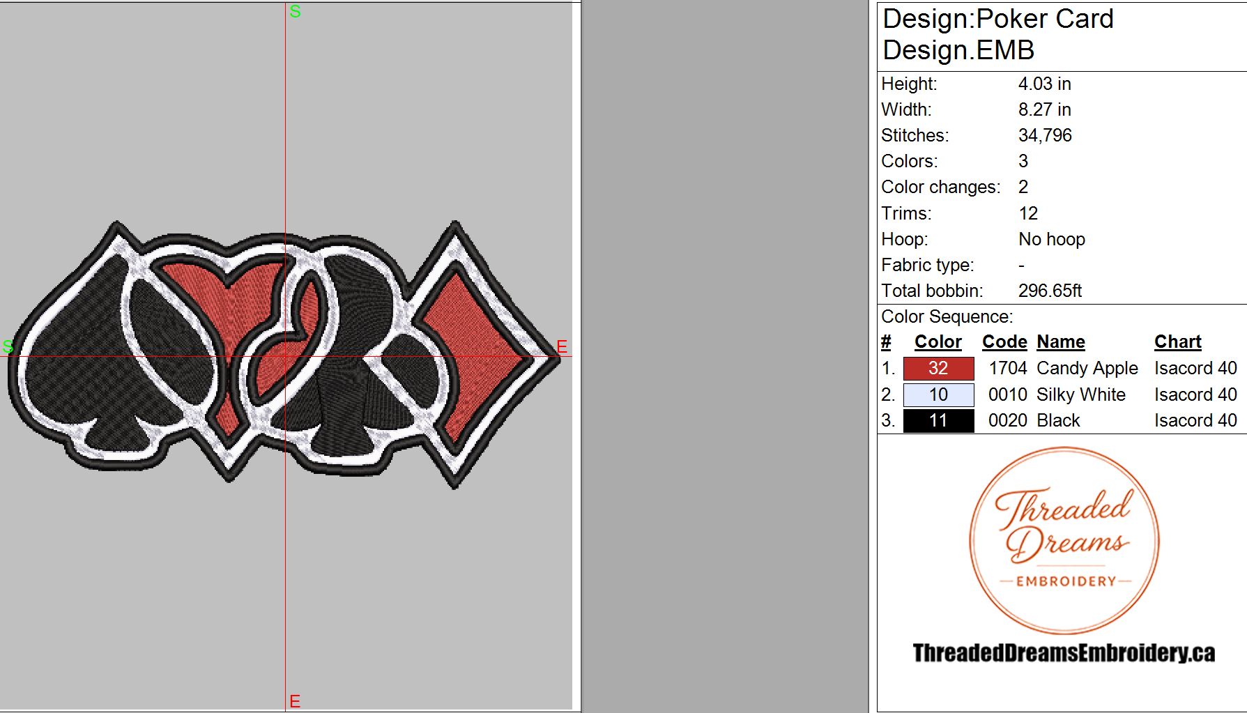 Playing Card Suits Embroidery Design File | Digital Download | 6 Sizes & 7 Formats Included Threaded Dreams