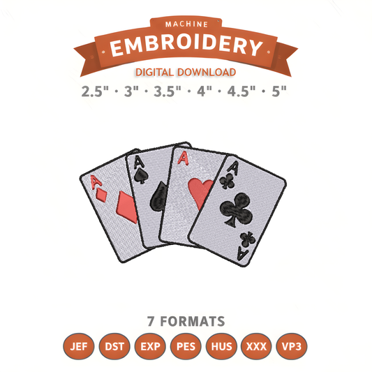 Poker Cards Embroidery Design File | Digital Download | 6 Sizes & 7 Formats Included Threaded Dreams