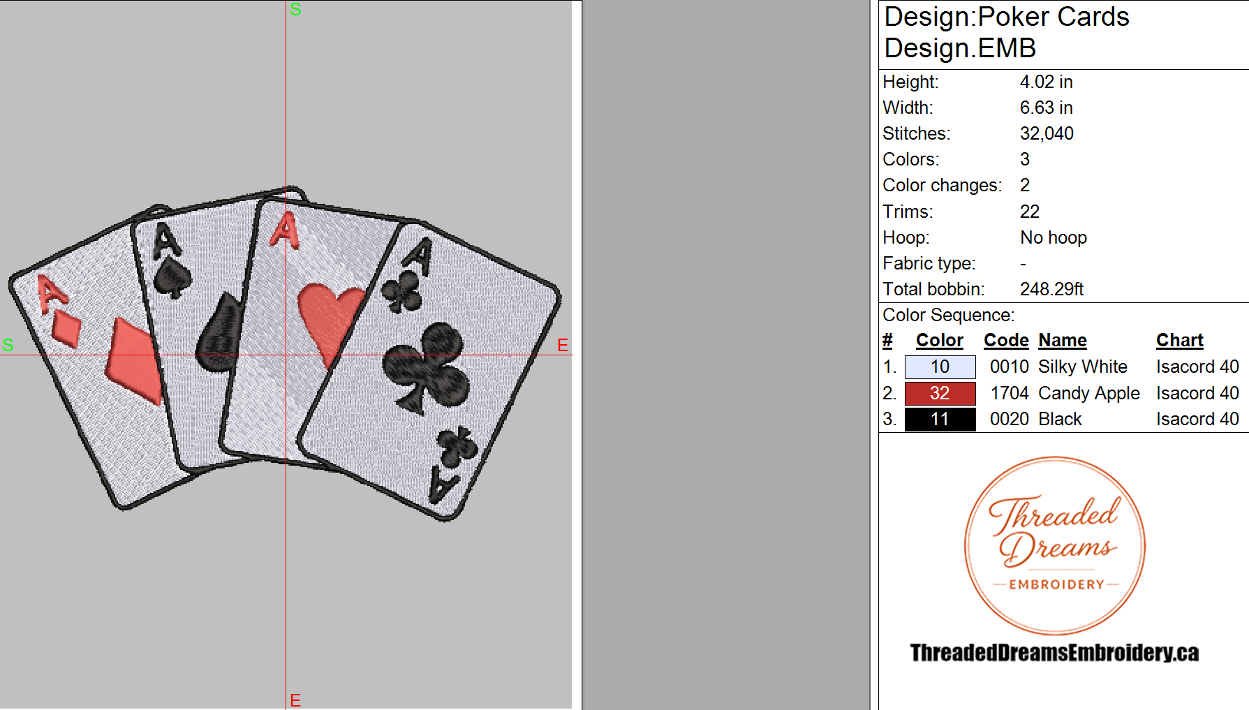 Poker Cards Embroidery Design File | Digital Download | 6 Sizes & 7 Formats Included Threaded Dreams