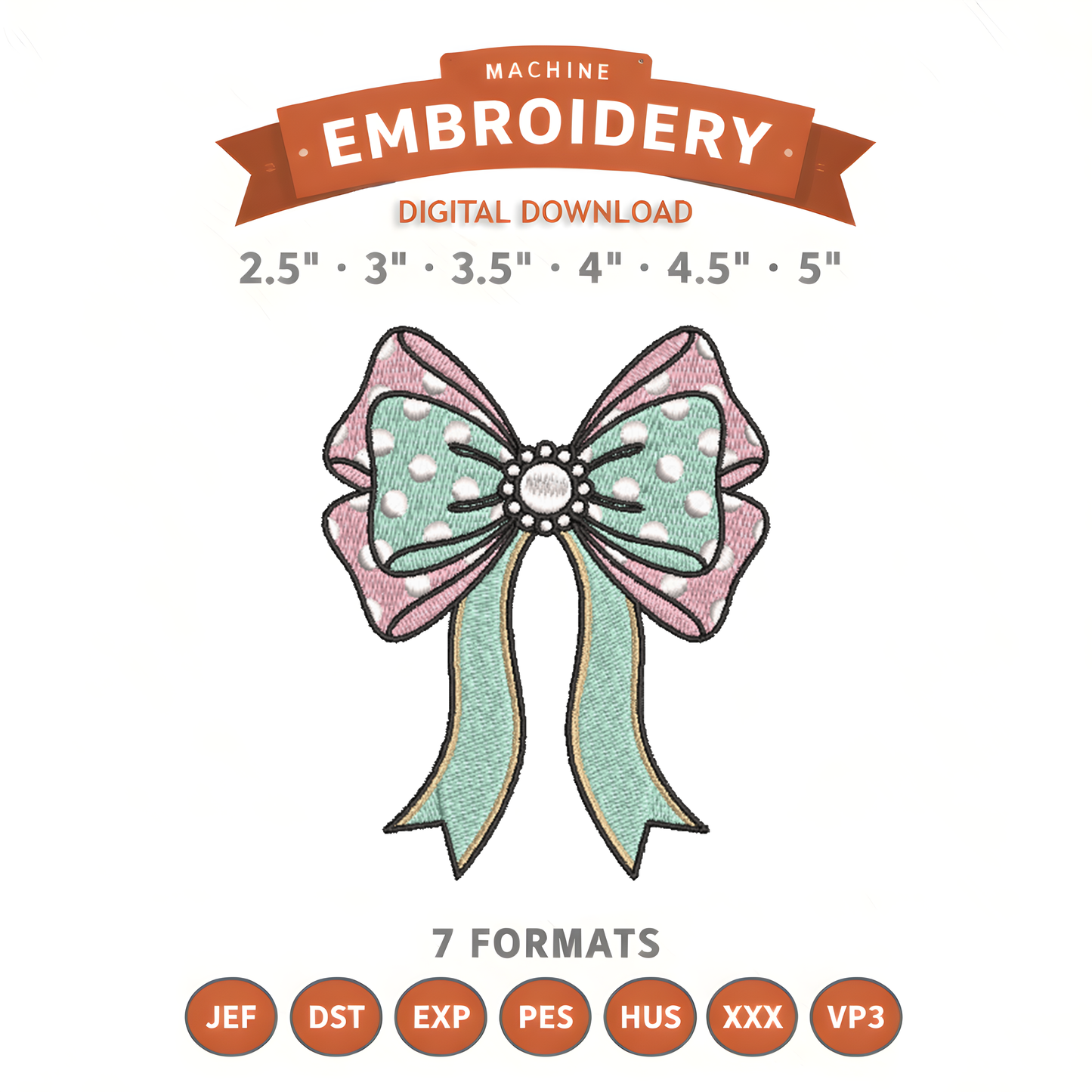 Polka Dot Bow Embroidery Design File | Digital Download | 6 Sizes & 7 Formats Included Threaded Dreams