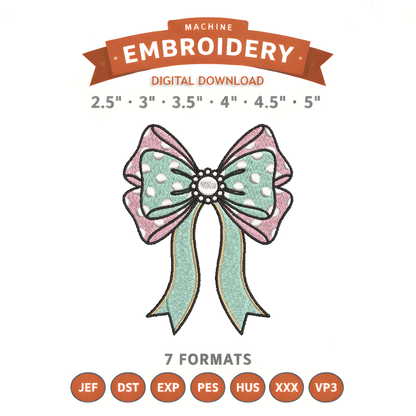 Polka Dot Bow Embroidery Design File | Digital Download | 6 Sizes & 7 Formats Included Threaded Dreams