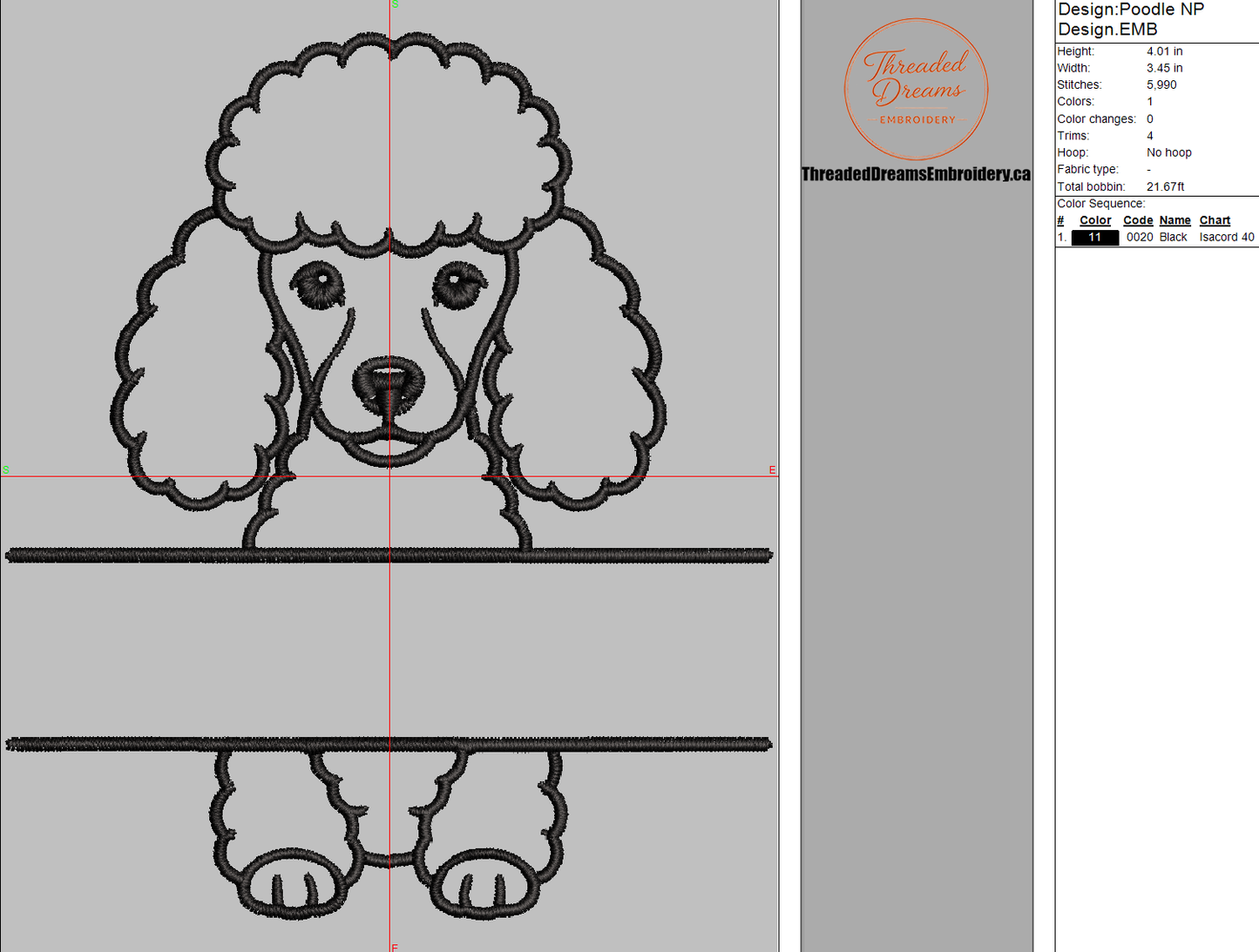Poodle Split Name Machine Embroidery Design File | Digital Download | 4 Sizes & 7 Formats Included Threaded Dreams