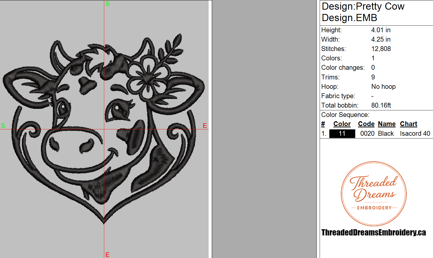 Cute Floral Cow Embroidery Design File | Digital Download | 6 Sizes & 7 Formats Included Threaded Dreams