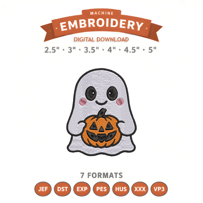 Halloween Ghost With Pumpkin Embroidery Design File | Digital Download | 6 Sizes & 7 Formats Included Threaded Dreams