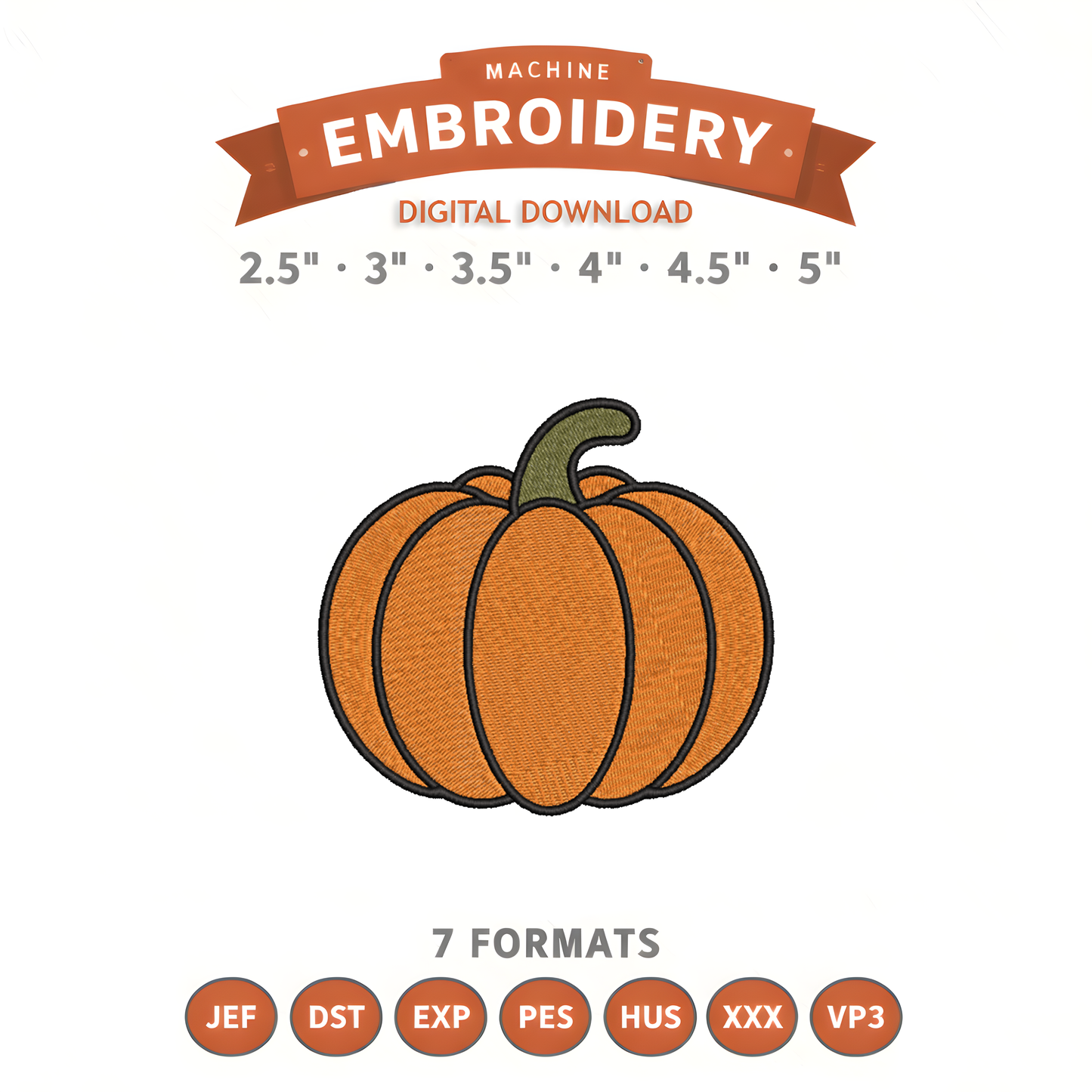 Pumpkin Embroidery Design File | Digital Download | 6 Sizes & 7 Formats Included Threaded Dreams