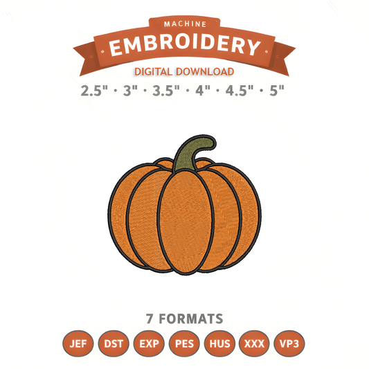 Pumpkin Embroidery Design File | Digital Download | 6 Sizes & 7 Formats Included Threaded Dreams