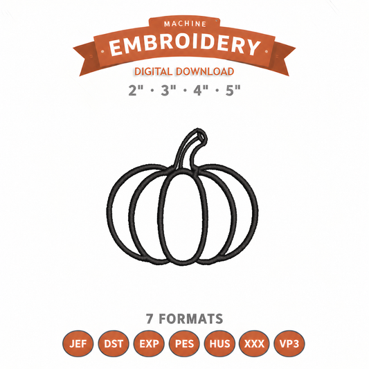 Pumpkin Outline Embroidery Design File | Digital Download | 4 Sizes & 7 Formats Included Threaded Dreams