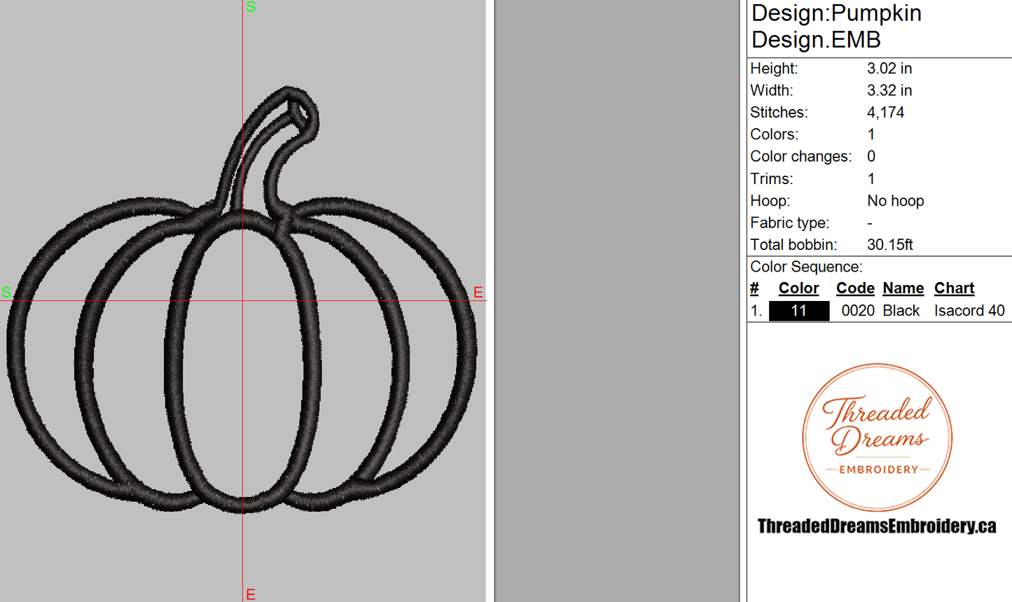 Pumpkin Outline Embroidery Design File | Digital Download | 4 Sizes & 7 Formats Included Threaded Dreams