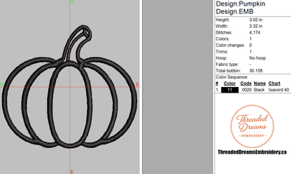 Pumpkin Outline Embroidery Design File | Digital Download | 4 Sizes & 7 Formats Included Threaded Dreams