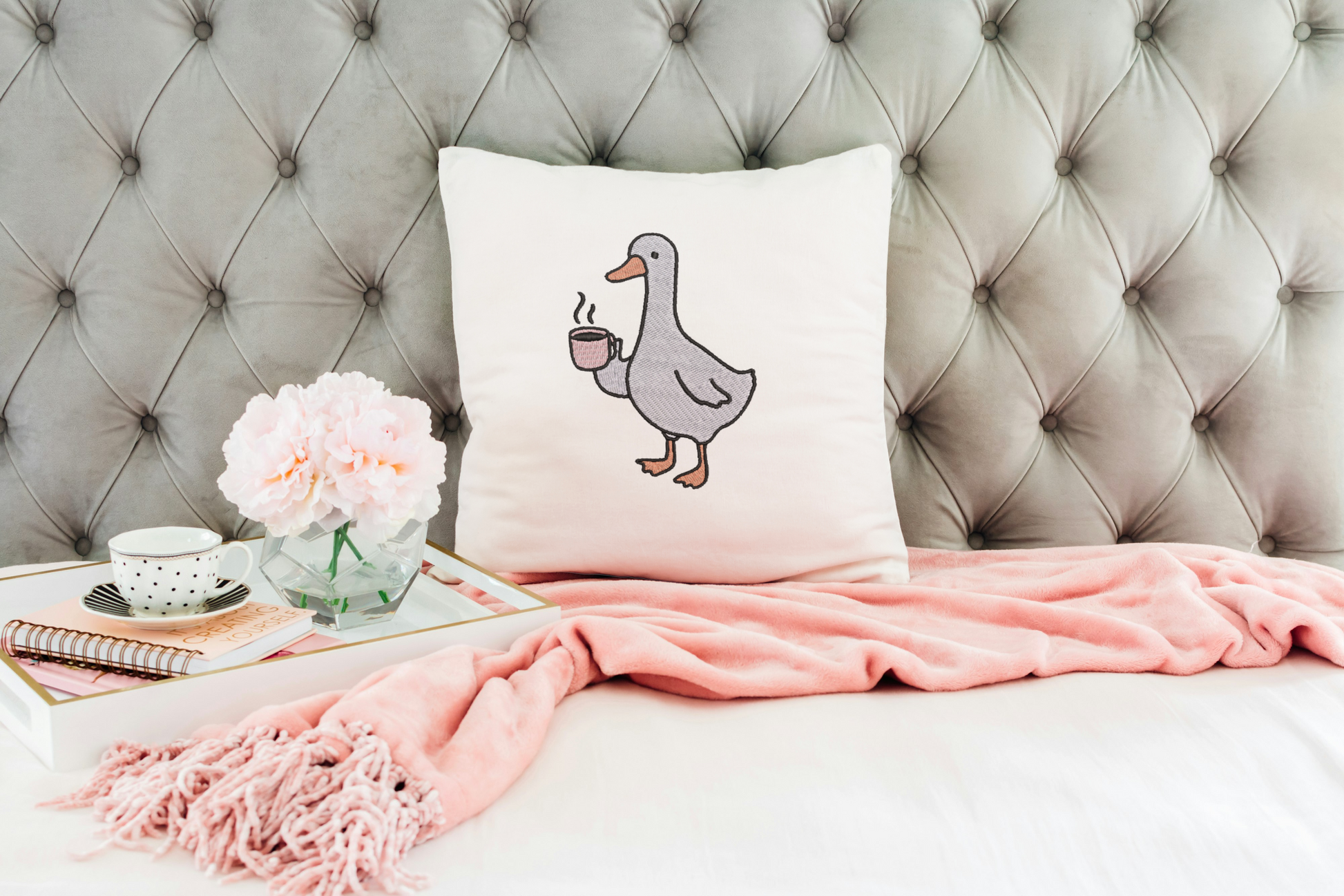 Cozy Goose Coffee Embroidery Design File | Digital Download | 6 Sizes & 7 Formats Included Threaded Dreams