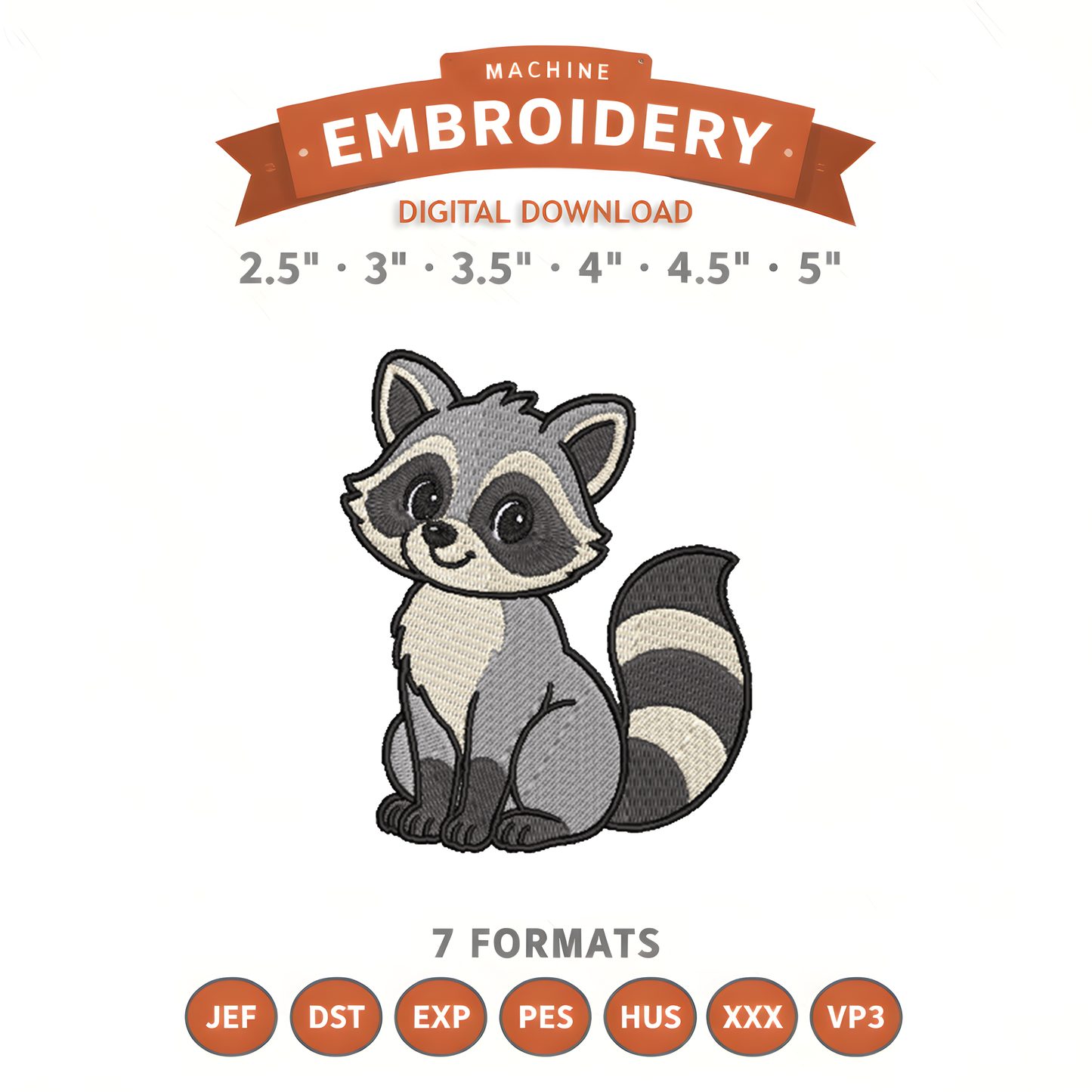 Woodland Raccoon Forest Animal Embroidery Design File | Digital Download | 6 Sizes & 7 Formats Included Threaded Dreams