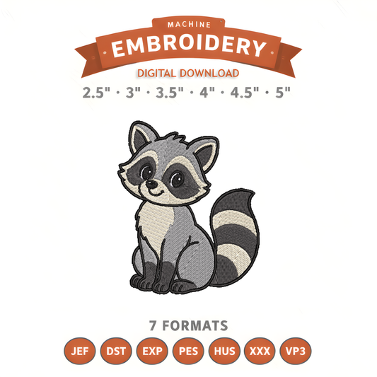 Woodland Raccoon Forest Animal Embroidery Design File | Digital Download | 6 Sizes & 7 Formats Included Threaded Dreams